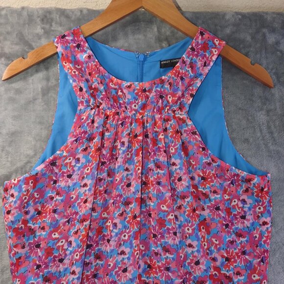 Maggy London Floral Pleated Halter Women's Midi Dress10 Pink Blue Garden‎ Party - Picture 11 of 11